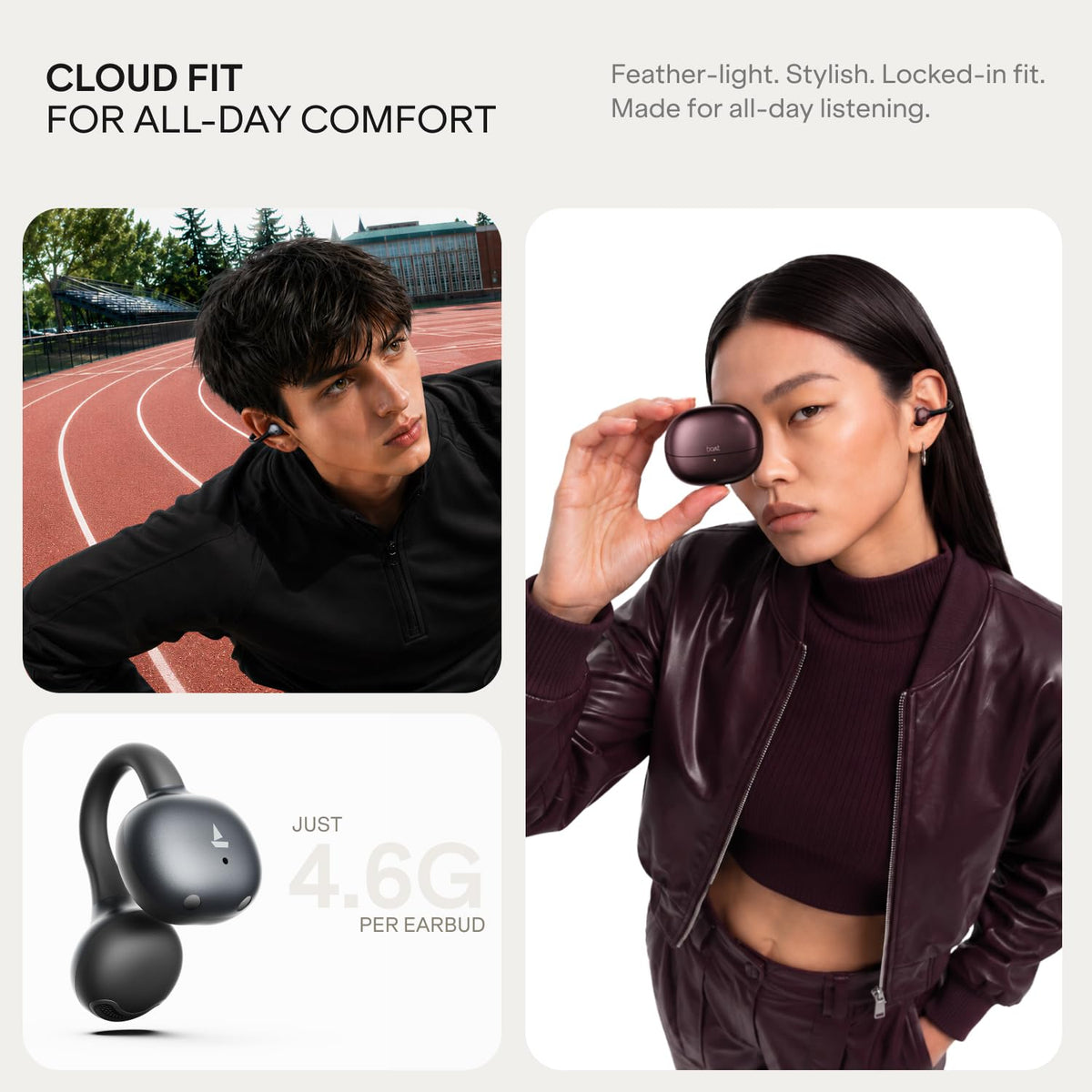 boAt 2026 Launch Airdopes ProClip, Air Conduction Tech,Feather-Light Earbuds, Clip-On Design,All Day Wear Comfort,52H Battery,12mm Dynamic Drivers,App Support,BT v6.0,OWS Earbuds with mic(Silk Grey)
