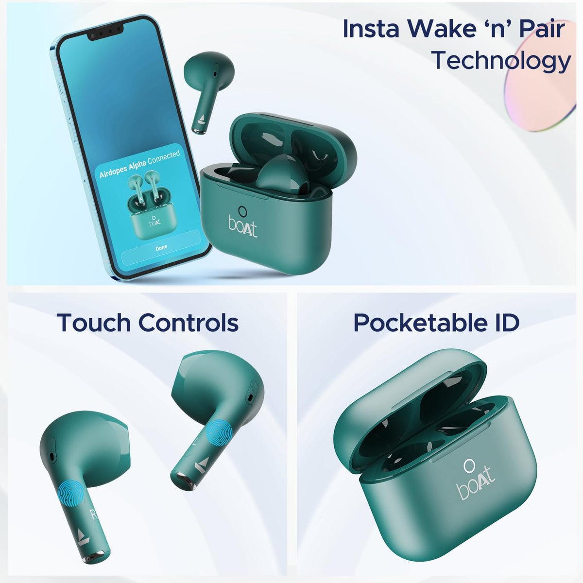 boAt Airdopes Joy, 35Hrs Battery, Fast Charge, IWP Tech, Low Latency, 2Mic ENx, Type-C Port, v5.3 Bluetooth Earbuds, TWS Ear Buds Wireless Earphones with mic(Dark Cyan)