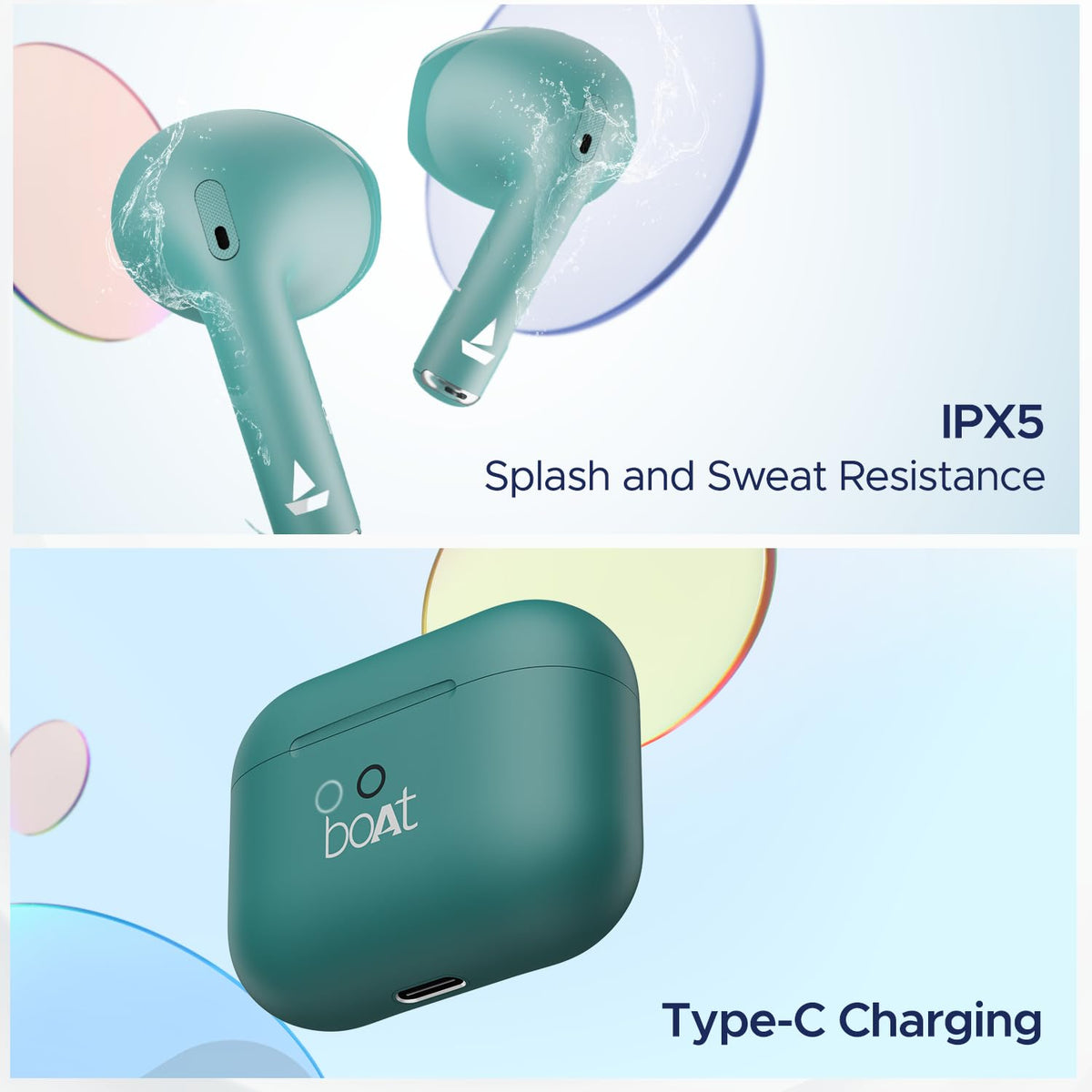 boAt Airdopes Joy, 35Hrs Battery, Fast Charge, IWP Tech, Low Latency, 2Mic ENx, Type-C Port, v5.3 Bluetooth Earbuds, TWS Ear Buds Wireless Earphones with mic(Dark Cyan)