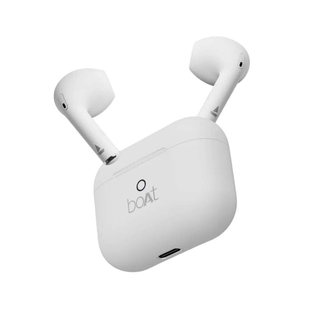 boAt Airdopes Joy, 35Hrs Battery, Fast Charge, IWP Tech, Low Latency, 2Mic ENx, Type-C Port, v5.3 Bluetooth Earbuds, TWS Ear Buds Wireless Earphones with mic (Swedish White)