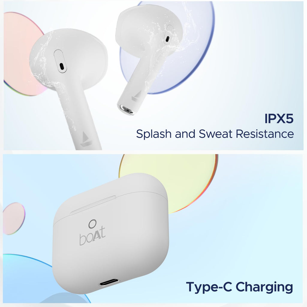 boAt Airdopes Joy, 35Hrs Battery, Fast Charge, IWP Tech, Low Latency, 2Mic ENx, Type-C Port, v5.3 Bluetooth Earbuds, TWS Ear Buds Wireless Earphones with mic (Swedish White)