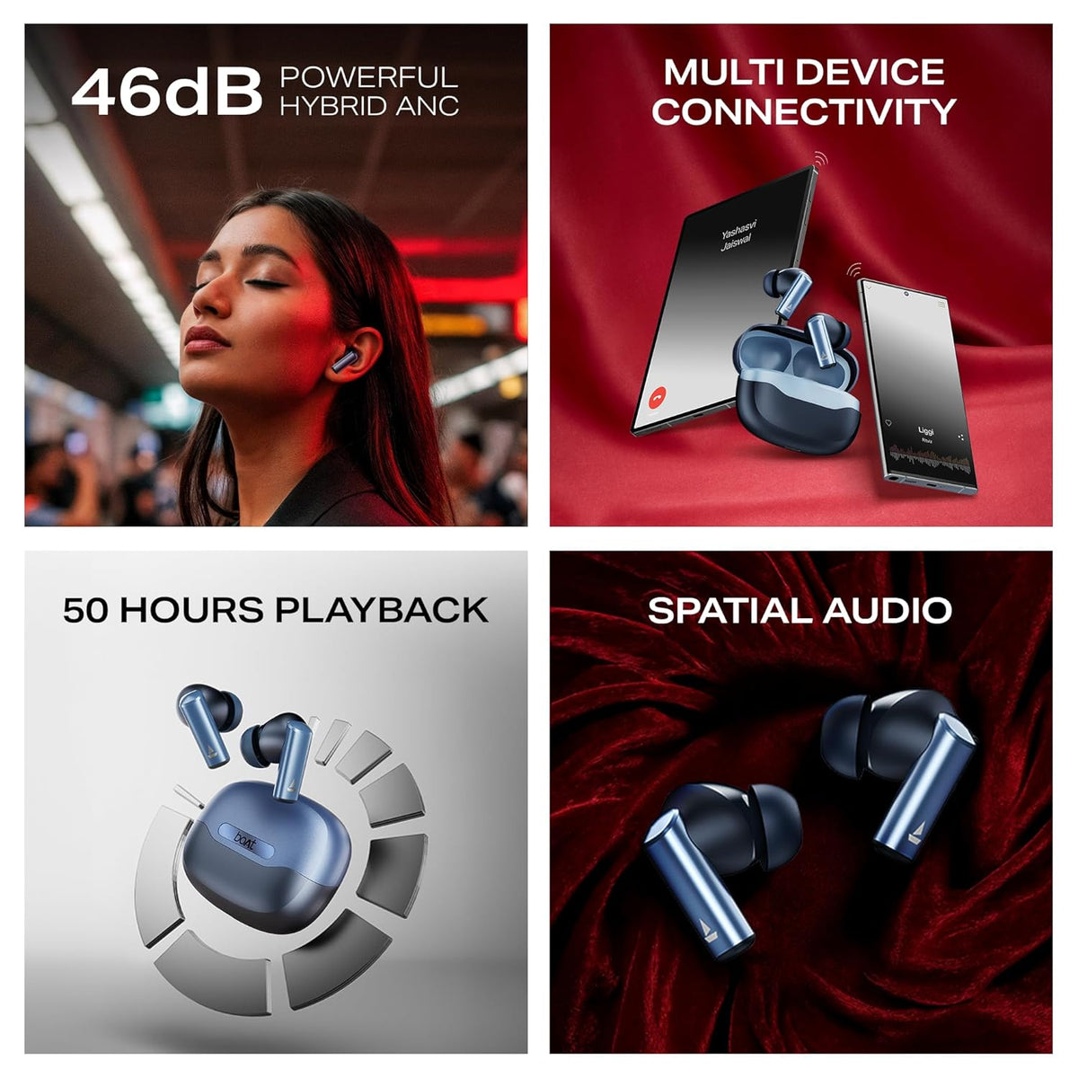 boAt Airdopes Prime 701 ANC, 46dB Hybrid ANC, 50Hr Battery, Real Spatial Audio,Multidevice Connect,App Support, Bluetooth Earbuds, TWS Ear Buds Wireless Earphones with mic (Titanium Blue)