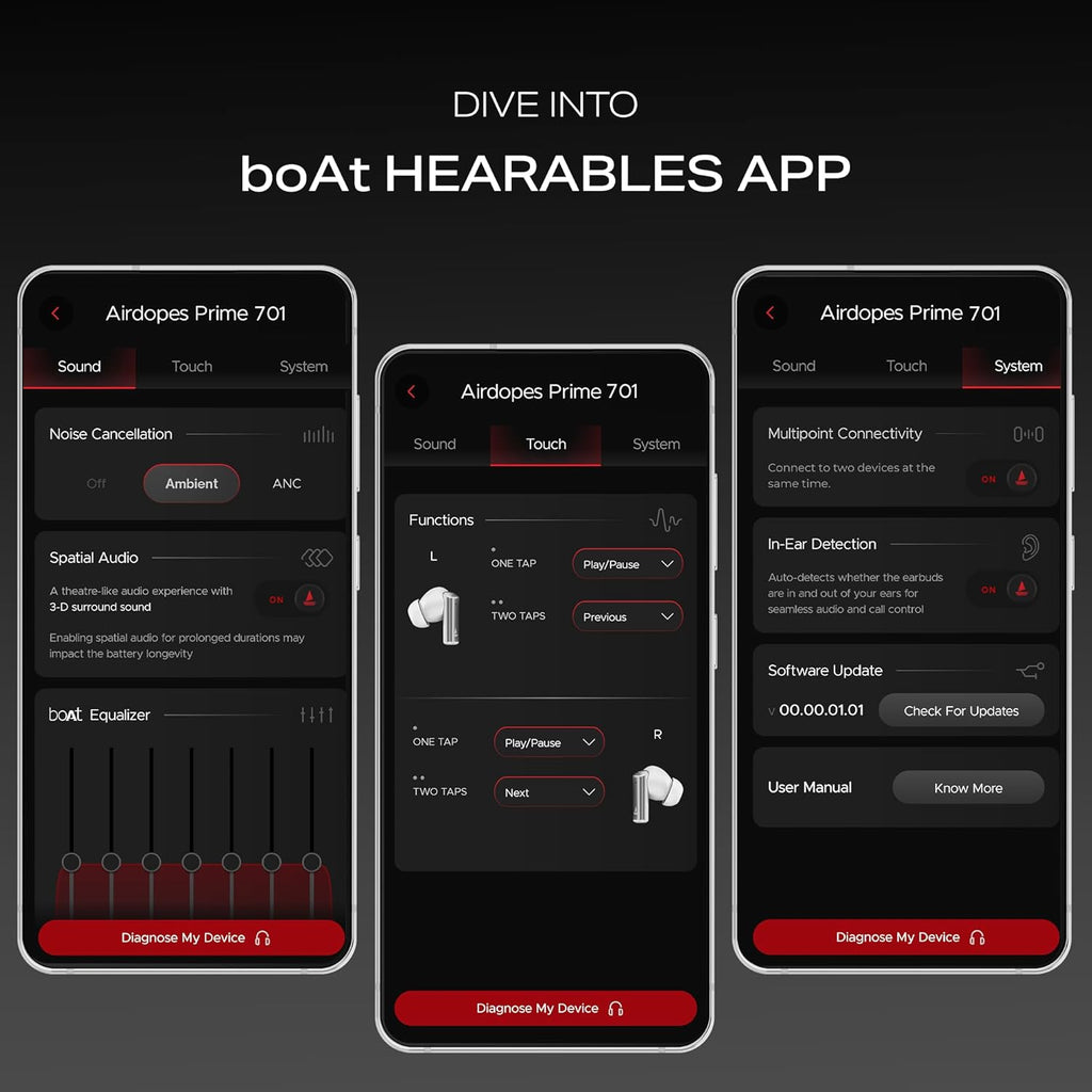 boAt Airdopes Prime 701 ANC, 46dB Hybrid ANC, 50Hr Battery, Real Spatial Audio,Multidevice Connect,App Support, Bluetooth Earbuds, TWS Ear Buds Wireless Earphones with mic (Zinc White)