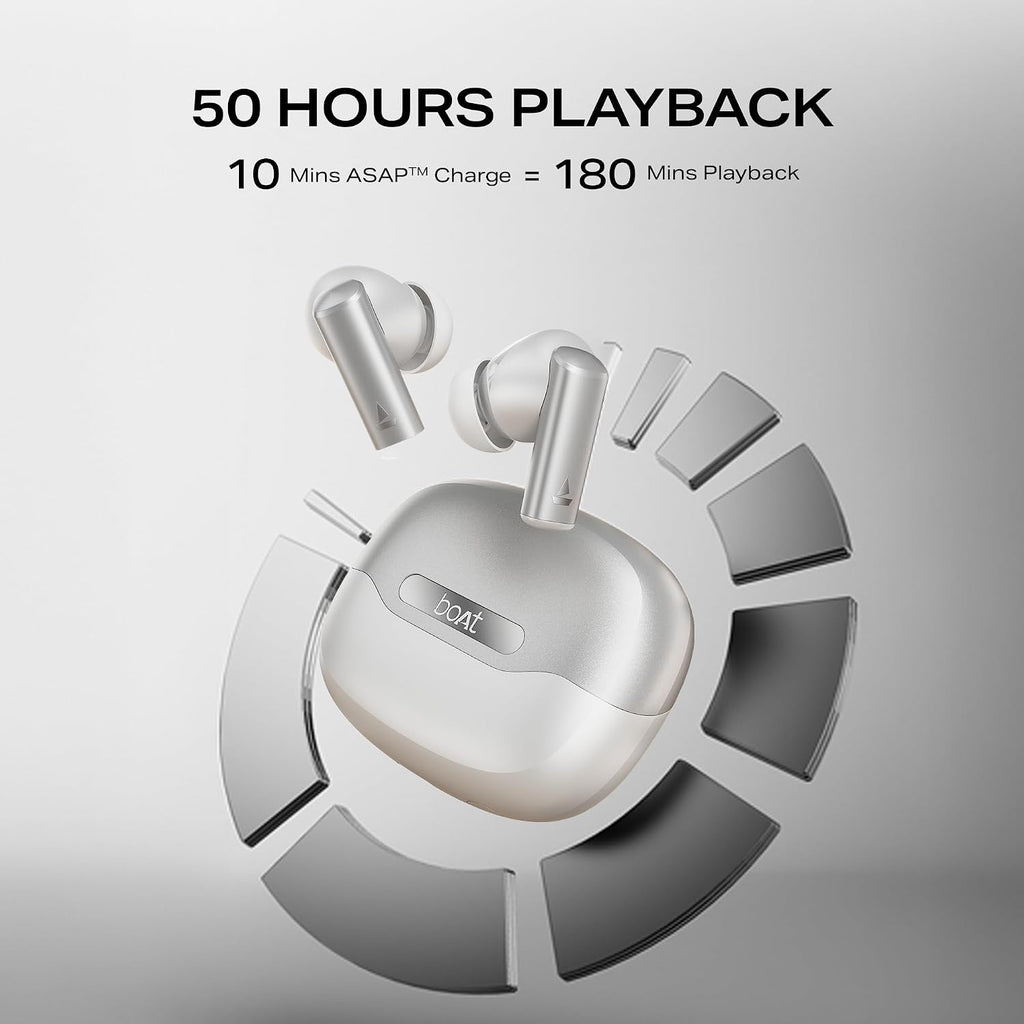 boAt Airdopes Prime 701 ANC, 46dB Hybrid ANC, 50Hr Battery, Real Spatial Audio,Multidevice Connect,App Support, Bluetooth Earbuds, TWS Ear Buds Wireless Earphones with mic (Zinc White)
