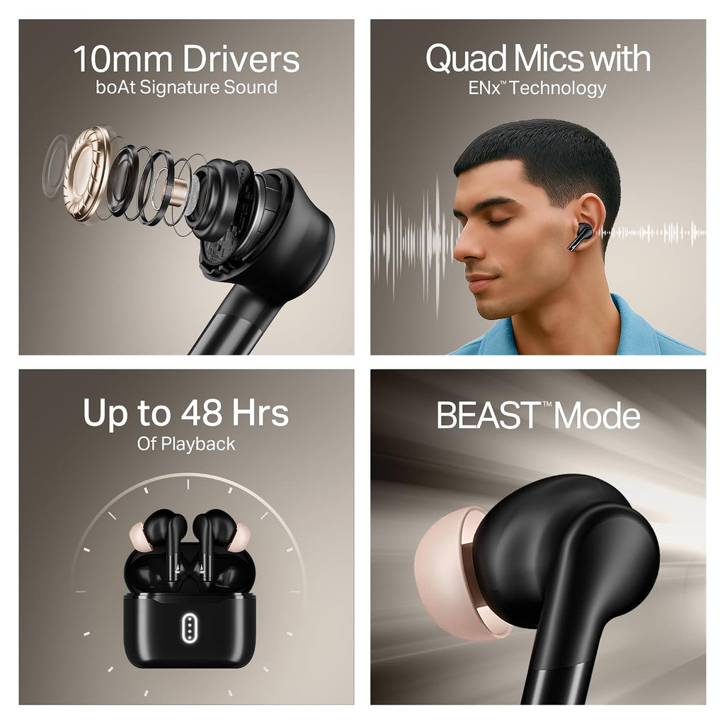 boAt Airdopes 141 Gen 2, 4 Mics ENx Tech, 48 Hrs Playback, Fast Charge, Low Latency, IPX4, v5.4 Bluetooth Earbuds, TWS Ear Buds Wireless Earphones with mic (Active Black)