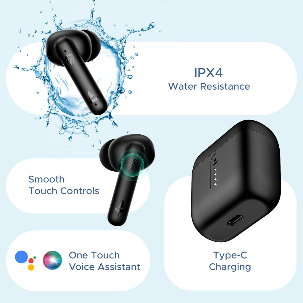 boAt Airdopes 141/8, Low Latency, ENx Tech, 42HRS Battery, Fast Charge, Stream Ad Free Music via App Support, Bluetooth Earbuds, TWS Ear Buds Wireless Earphones with mic (Bold Black)