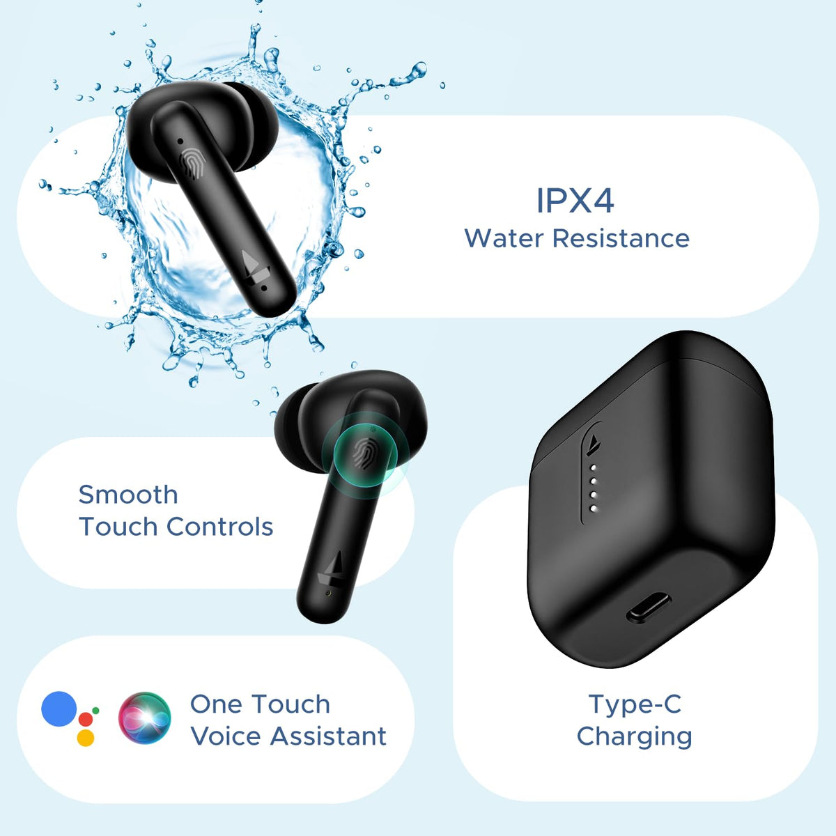 boAt Airdopes 141/8, Low Latency, ENx Tech, 42HRS Battery, Fast Charge, Stream Ad Free Music via App Support, Bluetooth Earbuds, TWS Ear Buds Wireless Earphones with mic (Bold Black)