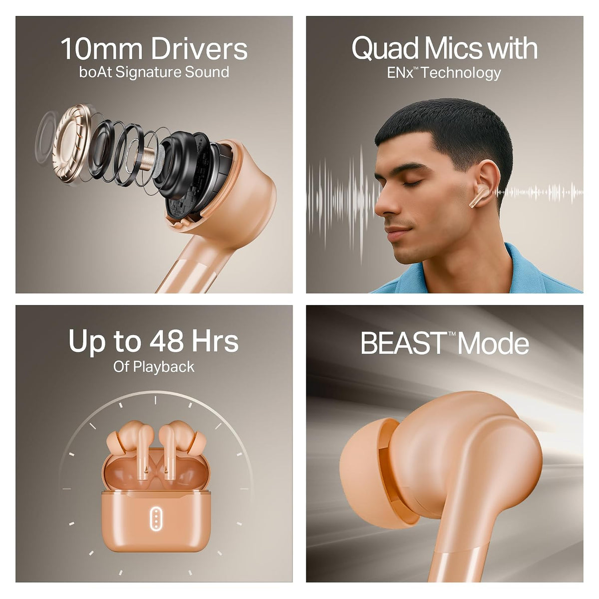 boAt Airdopes 141 Gen 2, 4 Mics ENx Tech, 48 Hrs Playback, Free Music Streaming, Fast Charge, Low Latency, IPX4, v5.4 Bluetooth Earbuds, TWS Ear Buds Wireless Earphones with mic (Orange)