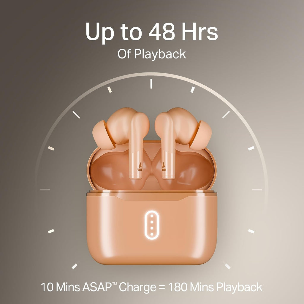 boAt Airdopes 141 Gen 2, 4 Mics ENx Tech, 48 Hrs Playback, Free Music Streaming, Fast Charge, Low Latency, IPX4, v5.4 Bluetooth Earbuds, TWS Ear Buds Wireless Earphones with mic (Orange)