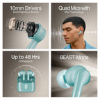 boAt Airdopes 141 Gen 2, 4 Mics ENx Tech, 48 Hrs Playback, Free Music Streaming, Fast Charge, Low Latency, IPX4, v5.4 Bluetooth Earbuds, TWS Ear Buds Wireless Earphones with mic (Teal)