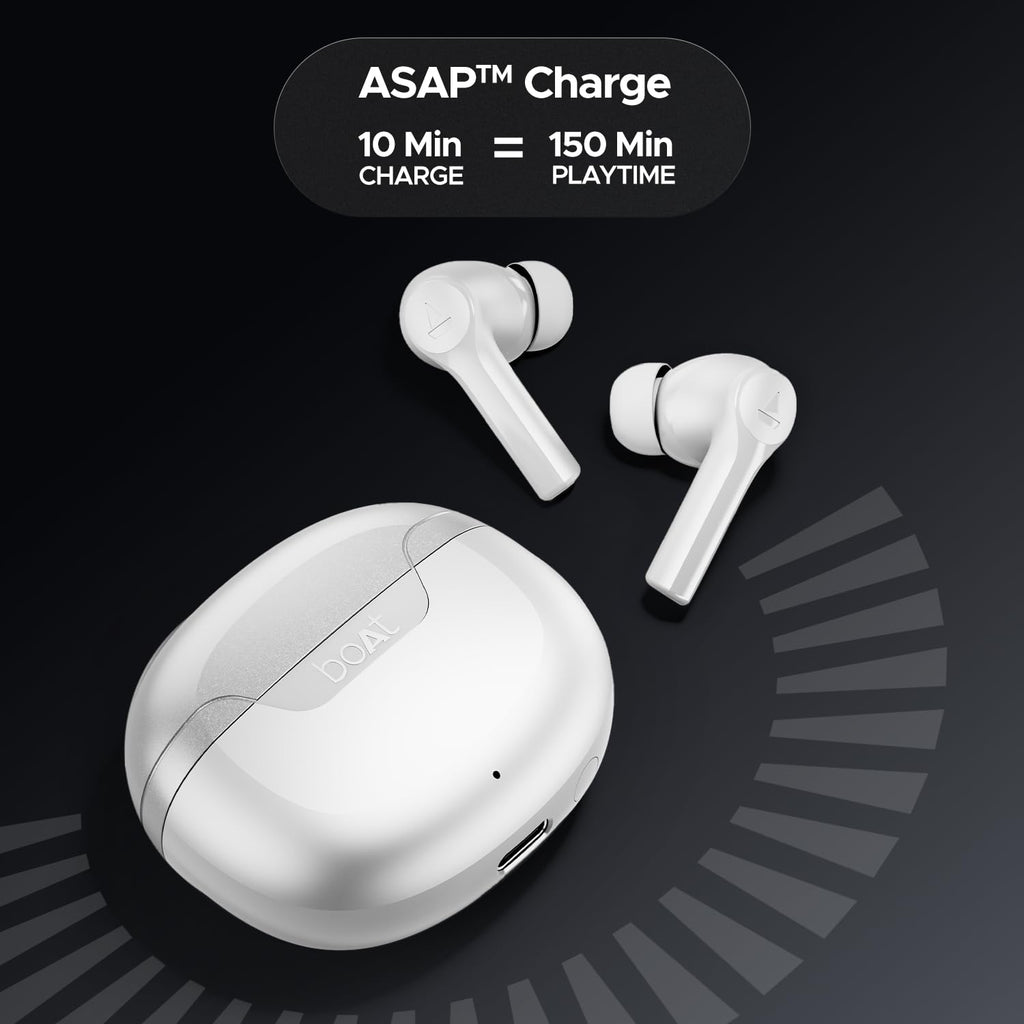 boAt Airdopes 300, Cinematic Spatial Audio, 50HRS Battery, 4Mic AI ENx, Fast Charge, App Support, Low Latency, IPX4, v5.3 Bluetooth Earbuds, TWS Ear Buds Wireless Earphones with mic (Chrome White)