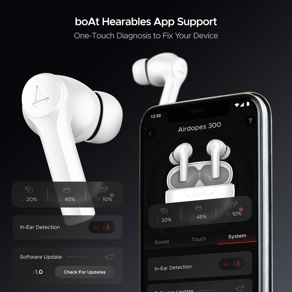 boAt Airdopes 300, Cinematic Spatial Audio, 50HRS Battery, 4Mic AI ENx, Fast Charge, App Support, Low Latency, IPX4, v5.3 Bluetooth Earbuds, TWS Ear Buds Wireless Earphones with mic (Chrome White)