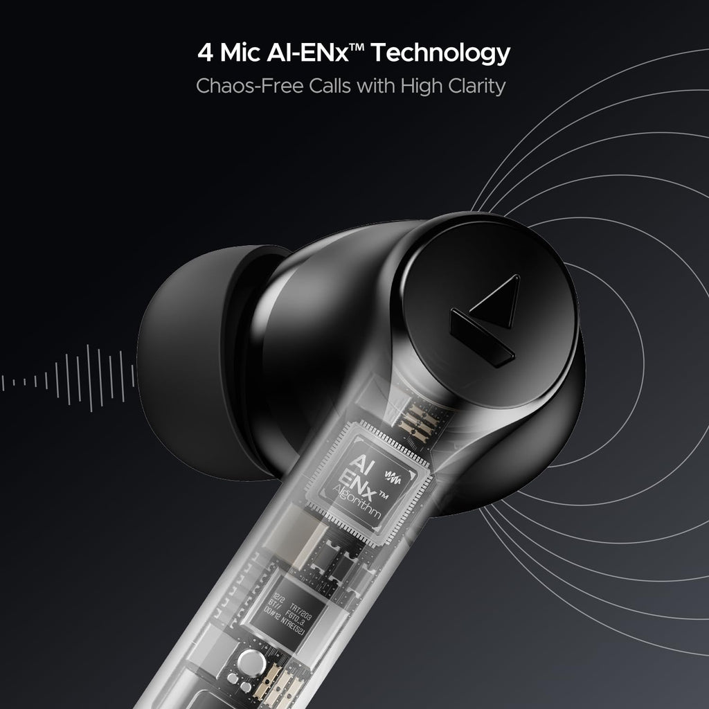 boAt Airdopes 300, Cinematic Spatial Audio, 50HRS Battery, 4Mic AI ENx, Fast Charge, App Support, Low Latency, IPX4, v5.3 Bluetooth Earbuds, TWS Ear Buds Wireless Earphones with mic (Gunmetal Black)