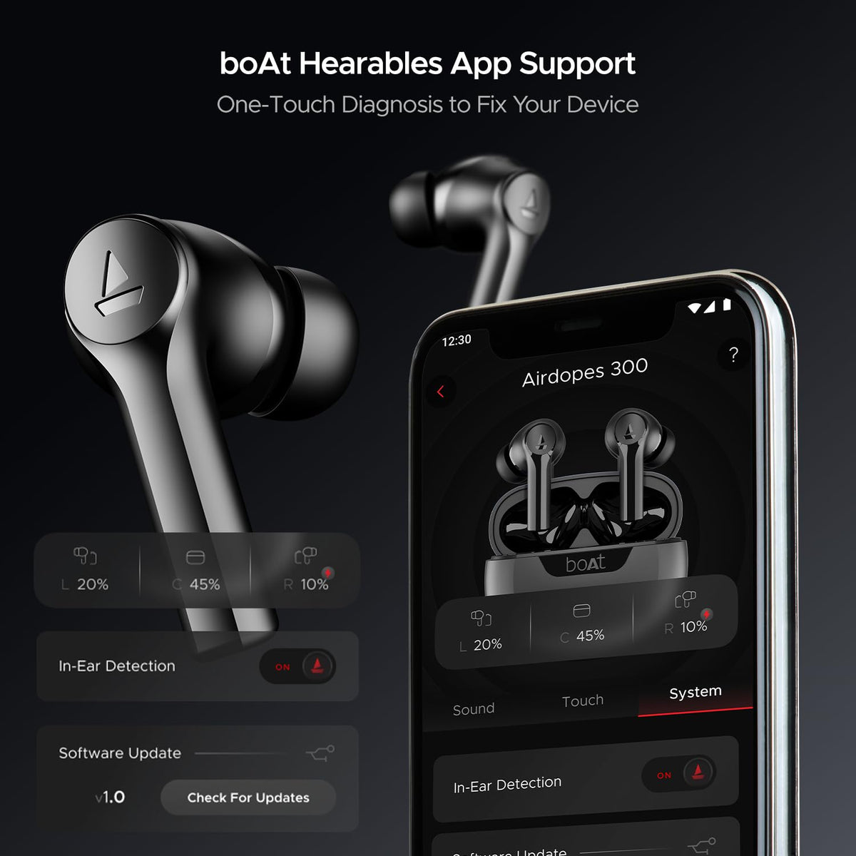 boAt Airdopes 300, Cinematic Spatial Audio, 50HRS Battery, 4Mic AI ENx, Fast Charge, App Support, Low Latency, IPX4, v5.3 Bluetooth Earbuds, TWS Ear Buds Wireless Earphones with mic (Gunmetal Black)
