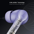 boAt Airdopes 300, Cinematic Spatial Audio, 50HRS Battery, 4Mic AI ENx, Fast Charge, App Support, Low Latency, IPX4, v5.3 Bluetooth Earbuds, TWS Ear Buds Wireless Earphones with mic (Purple Haze)