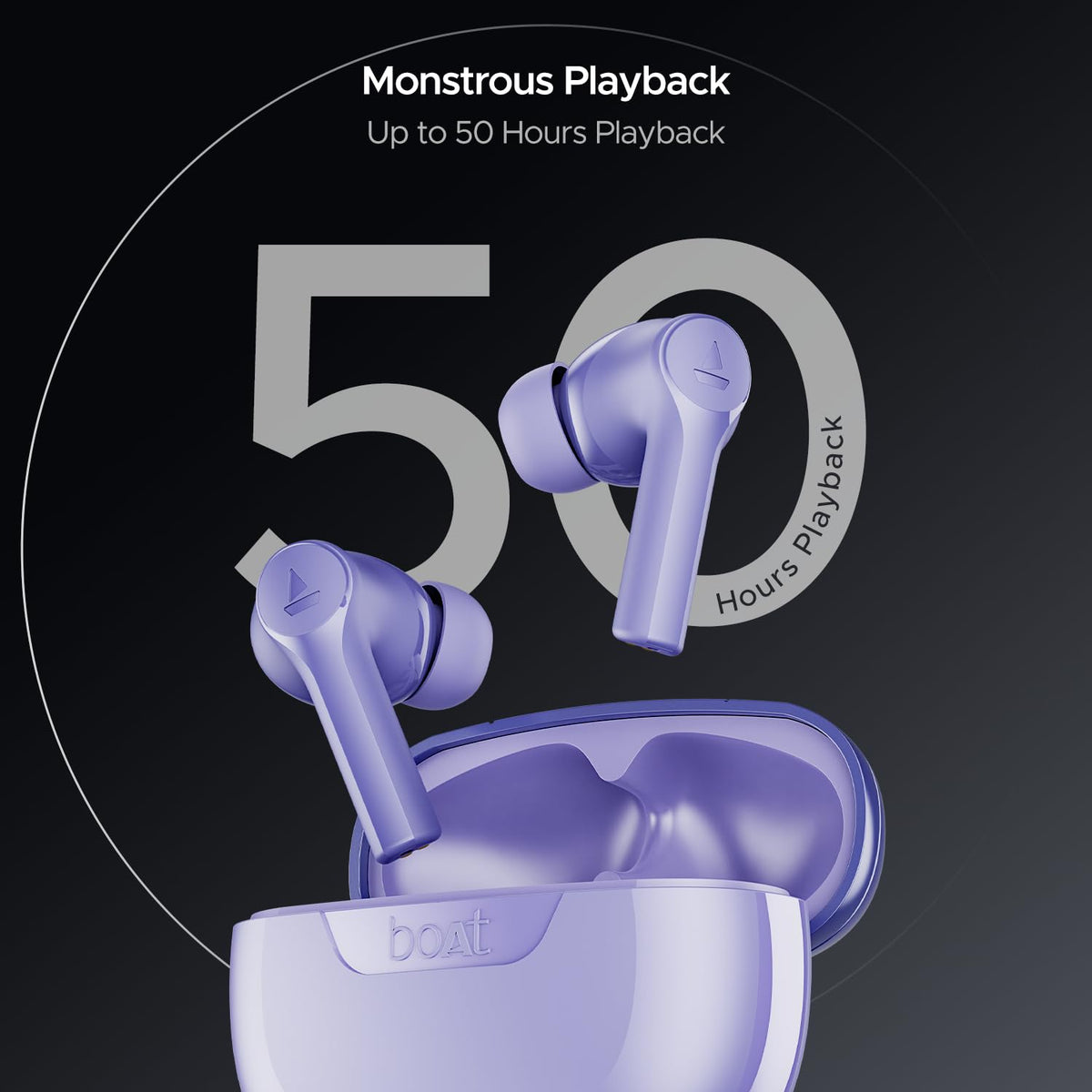 boAt Airdopes 300, Cinematic Spatial Audio, 50HRS Battery, 4Mic AI ENx, Fast Charge, App Support, Low Latency, IPX4, v5.3 Bluetooth Earbuds, TWS Ear Buds Wireless Earphones with mic (Purple Haze)