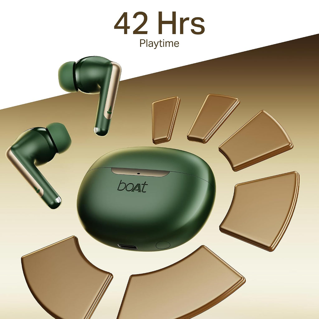 boAt Airdopes 141 Elite ANC, ANC(~35dB), 4Mics ENx Tech, 42H Battery, Fast Charge,Stream Ad Free Music via App Support, IPX5, Bluetooth Earbuds, TWS Ear Buds Wireless Earphones with mic (Green)