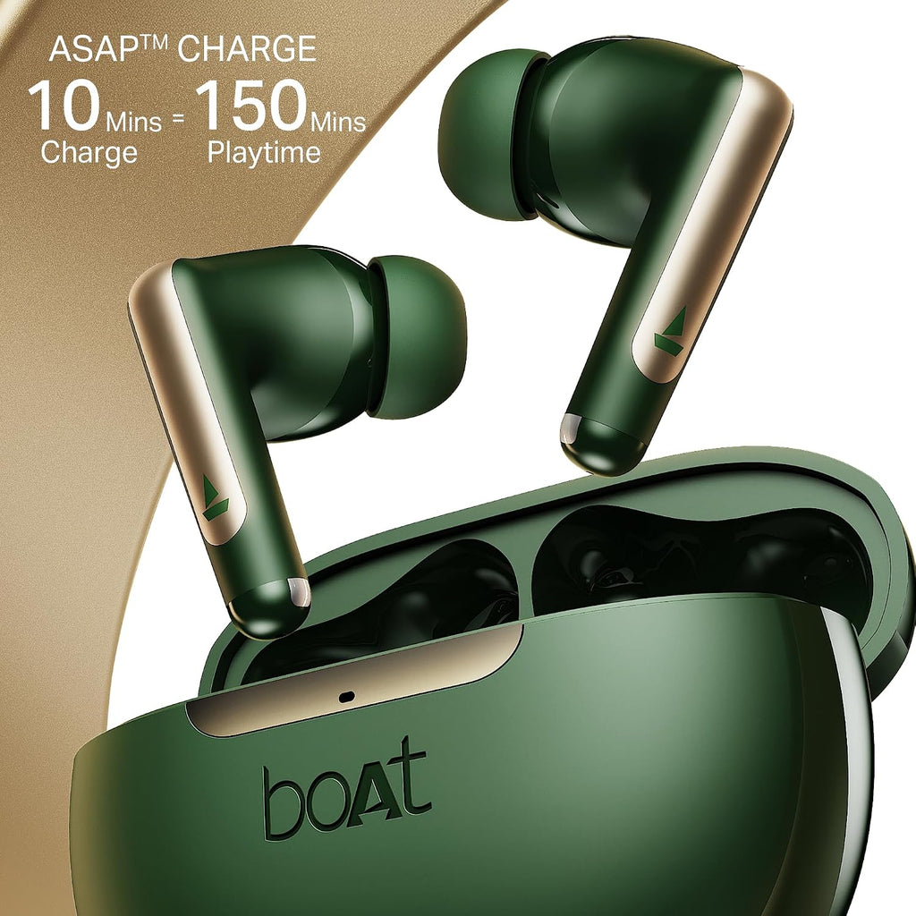 boAt Airdopes 141 Elite ANC, ANC(~35dB), 4Mics ENx Tech, 42H Battery, Fast Charge,Stream Ad Free Music via App Support, IPX5, Bluetooth Earbuds, TWS Ear Buds Wireless Earphones with mic (Green)