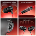 boAt Bassheads 211 Wired Earphones with 10mm Drivers, Signature Sound, in-Line Microphone, 3.5mm Jack, Voice Assistant & 120cm Cables (Raging Black)