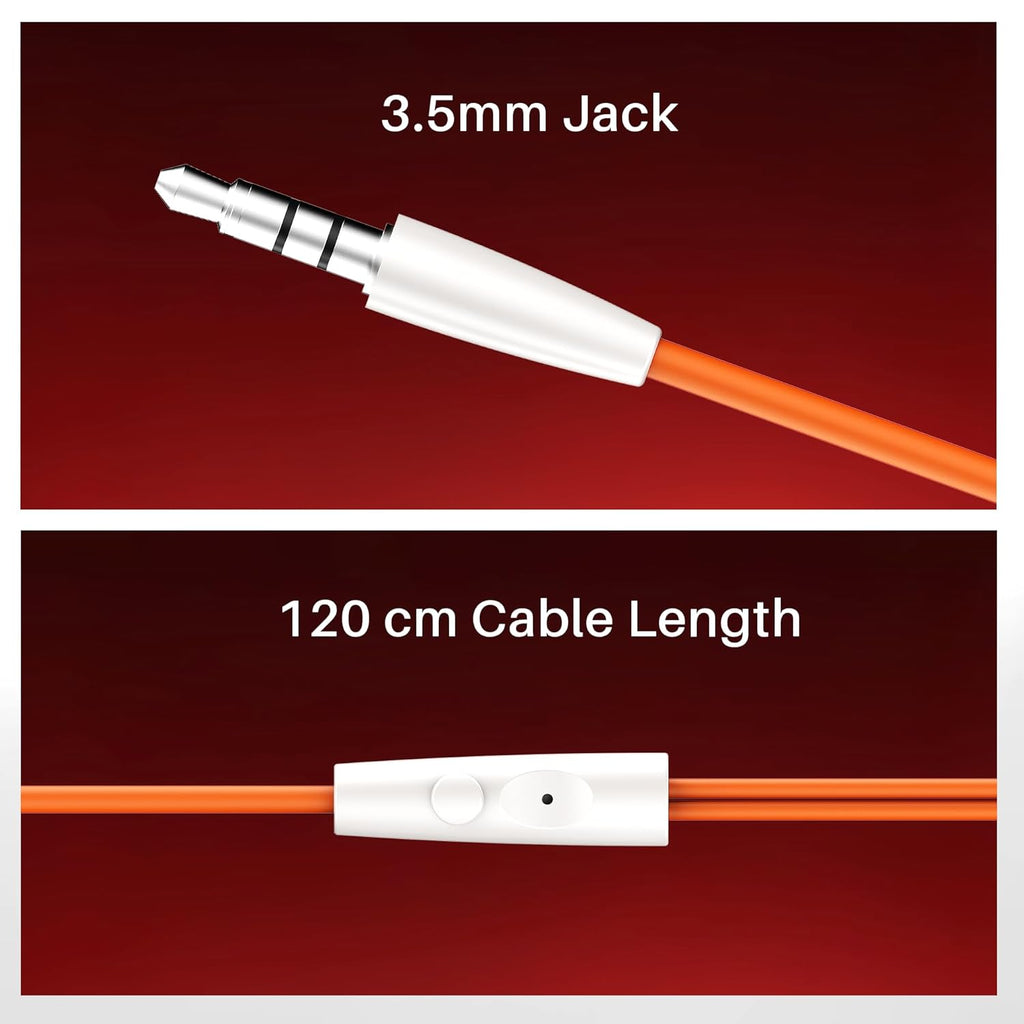 boAt Bassheads 211 Wired Earphones with 10mm Drivers, Signature Sound, in-Line Microphone, 3.5mm Jack, Voice Assistant & 120cm Cables (Off White Orange)