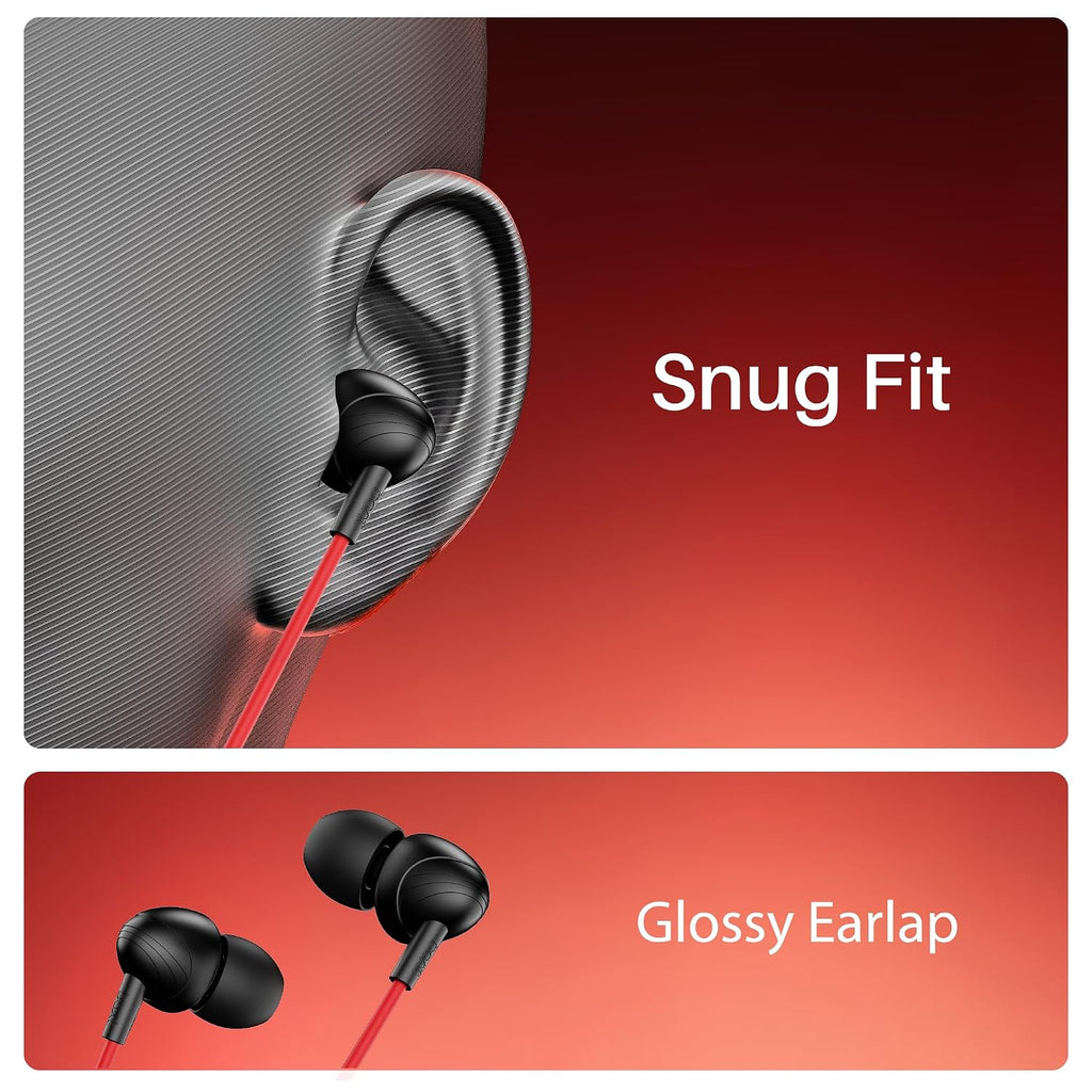 boAt Bassheads 211 Wired Earphones with 10mm Drivers, Signature Sound, in-Line Microphone, 3.5mm Jack, Voice Assistant & 120cm Cables (Raging Black)