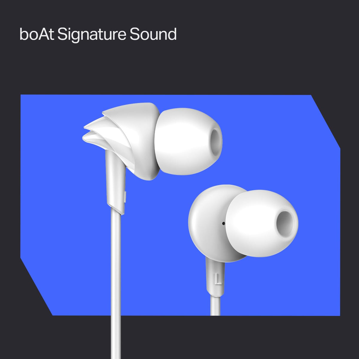 boAt Bassheads 213L, 10mm Drivers, Signature Sound, in-Line Microphone, Integrated Controls, 3.5mm L-Shaped Connector & 120cm Braided Cable Wired Earphones with Mic (Active White)