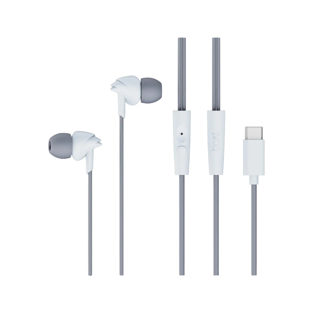 boAt Bassheads 300C Wired Earphones,Type-C Jack, 10mm Drivers, Signature Sound, in-Line Microphone, Integrated Controls, Voice Assistant & 120cm Cable (Cool Grey)