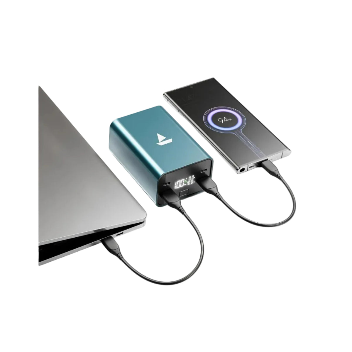 boAt EnergyShroom PB600 PowerPulse 27000mAh Power Bank| 160W Total Output, 2xUSB-C (2-Way Port), 2xUSB-A Port, 100W Type-C to C Cable, Compatible w/Laptop, Smartphone, Tablets Earphone,Watch(Gunmetal)