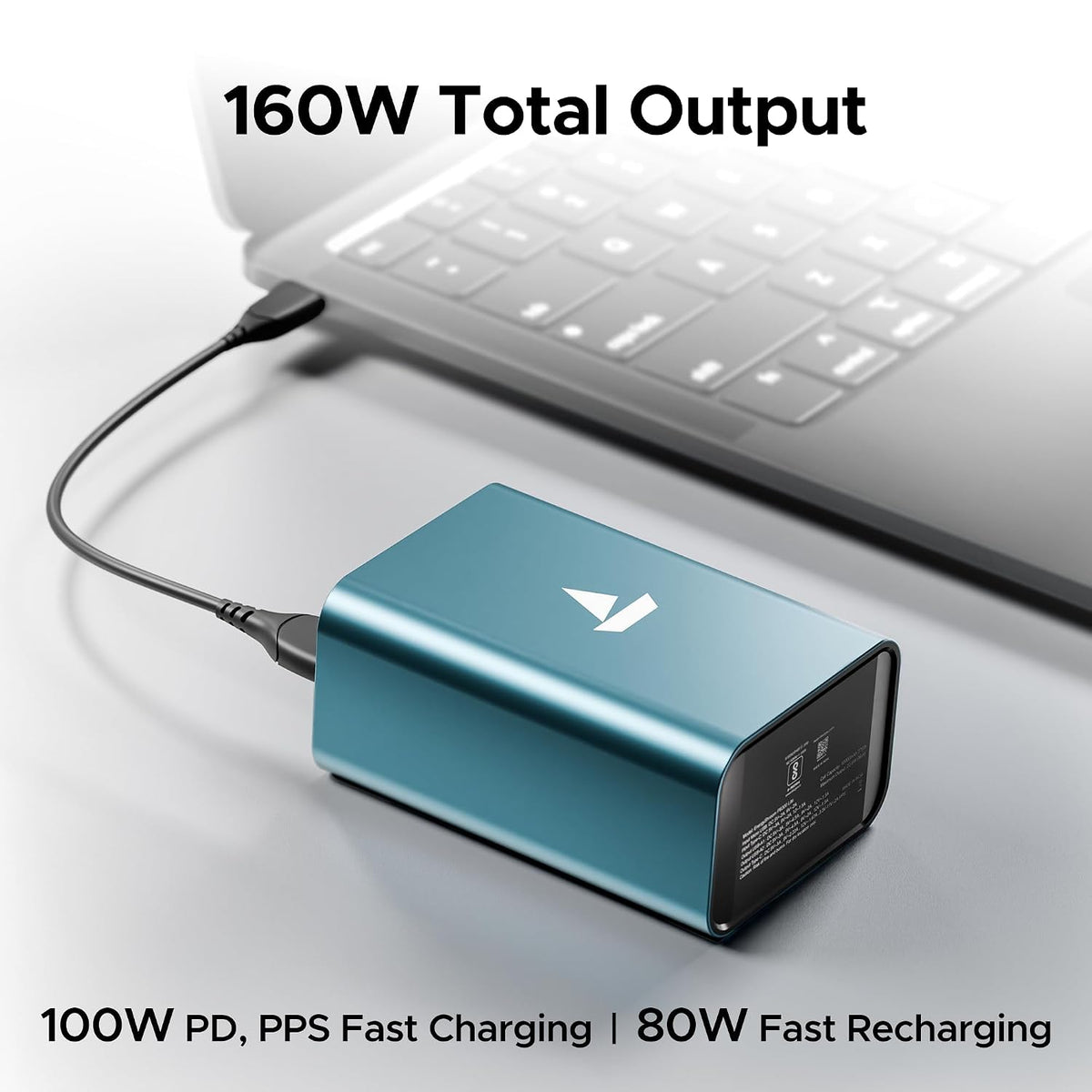 boAt EnergyShroom PB600 PowerPulse 27000mAh Power Bank| 160W Total Output, 2xUSB-C (2-Way Port), 2xUSB-A Port, 100W Type-C to C Cable, Compatible w/Laptop, Smartphone, Tablets Earphone,Watch(Gunmetal)