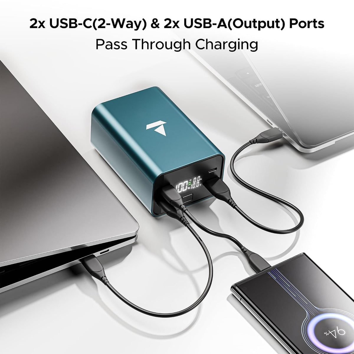 boAt EnergyShroom PB600 PowerPulse 27000mAh Power Bank| 160W Total Output, 2xUSB-C (2-Way Port), 2xUSB-A Port, 100W Type-C to C Cable, Compatible w/Laptop, Smartphone, Tablets Earphone,Watch(Gunmetal)