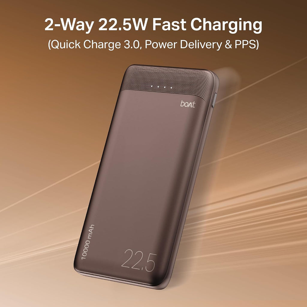 boAt EnergyShroom PB300 Neo 10000mAh Power Bank with 22.5W Fast Charging, 3X Output Ports, Supports Android, iPhone, Tablets, Earbuds (Mocha Brown)