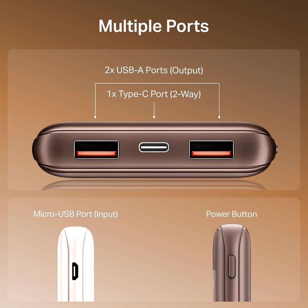 boAt EnergyShroom PB300 Neo 10000mAh Power Bank with 22.5W Fast Charging, 3X Output Ports, Supports Android, iPhone, Tablets, Earbuds (Mocha Brown)