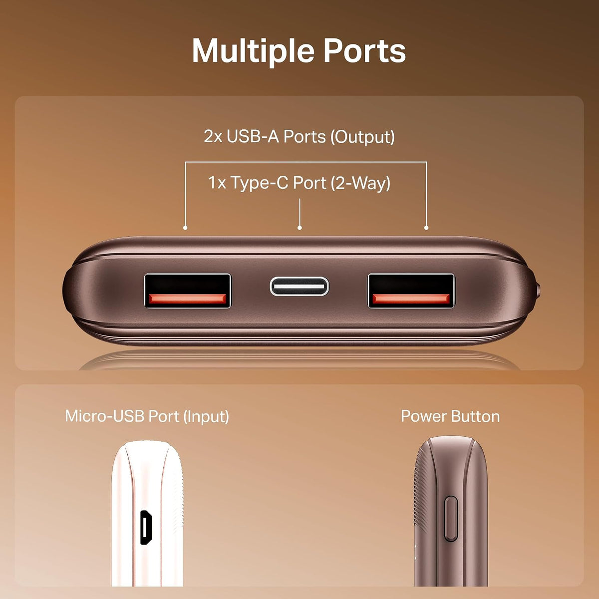 boAt EnergyShroom PB300 Neo 10000mAh Power Bank with 22.5W Fast Charging, 3X Output Ports, Supports Android, iPhone, Tablets, Earbuds (Mocha Brown)