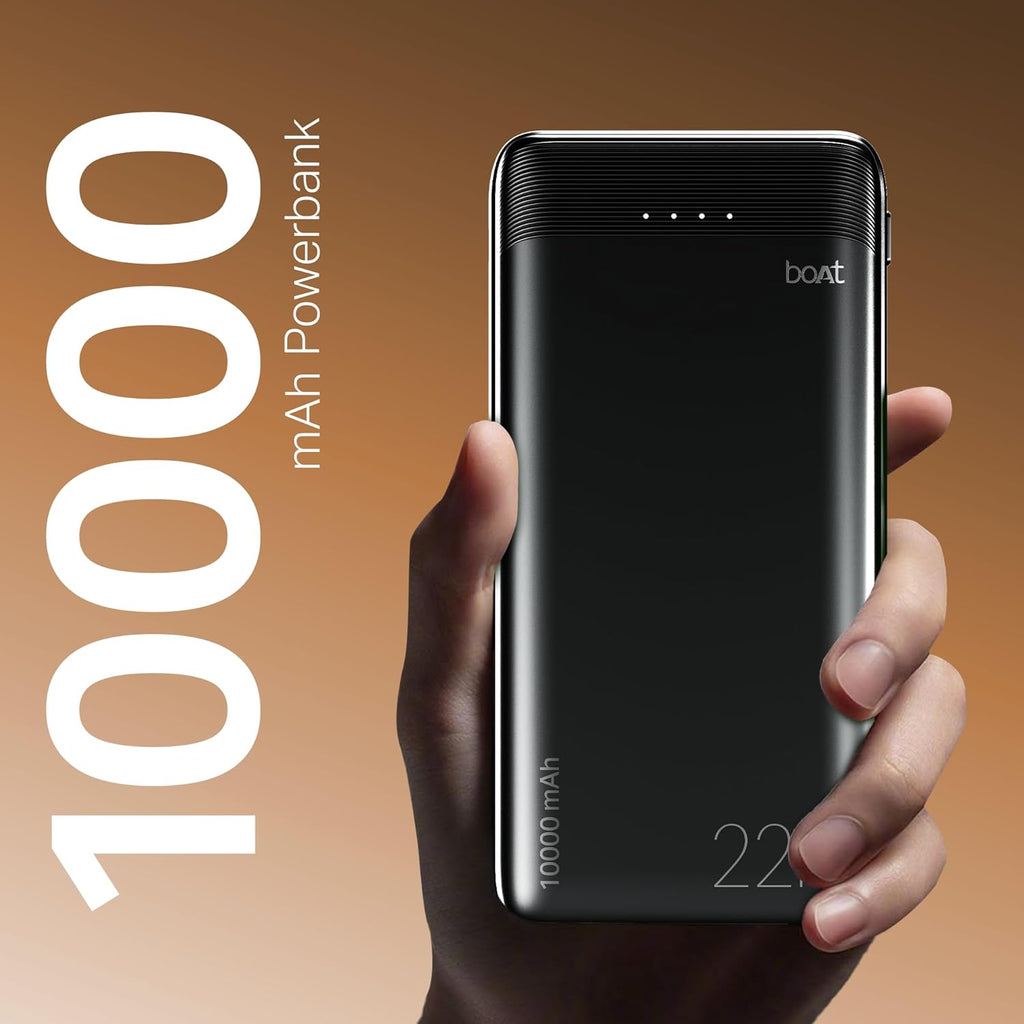 boAt EnergyShroom PB300 Neo 10000mAh Power Bank with 22.5W Fast Charging, 3X Output Ports, Supports Android, iPhone, Tablets, Earbuds (Phantom Black)