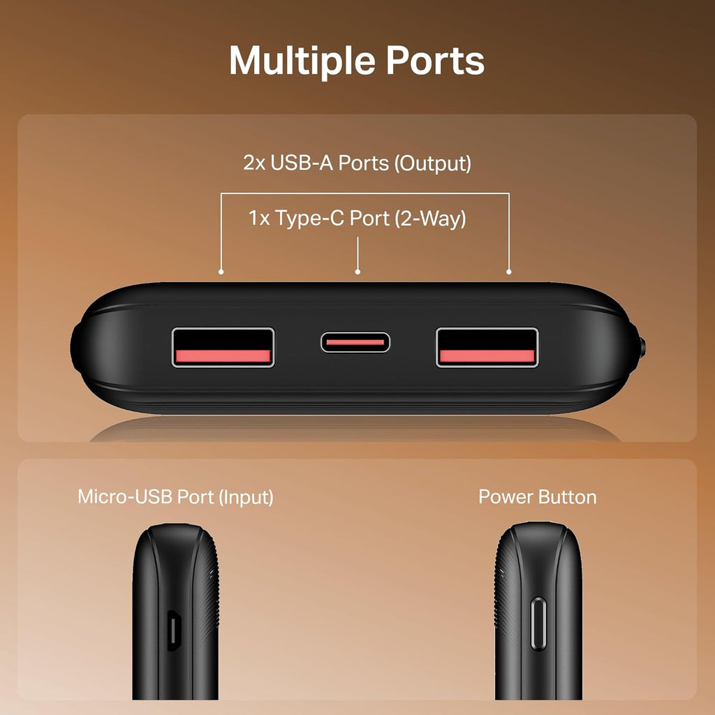 boAt EnergyShroom PB300 Neo 10000mAh Power Bank with 22.5W Fast Charging, 3X Output Ports, Supports Android, iPhone, Tablets, Earbuds (Phantom Black)