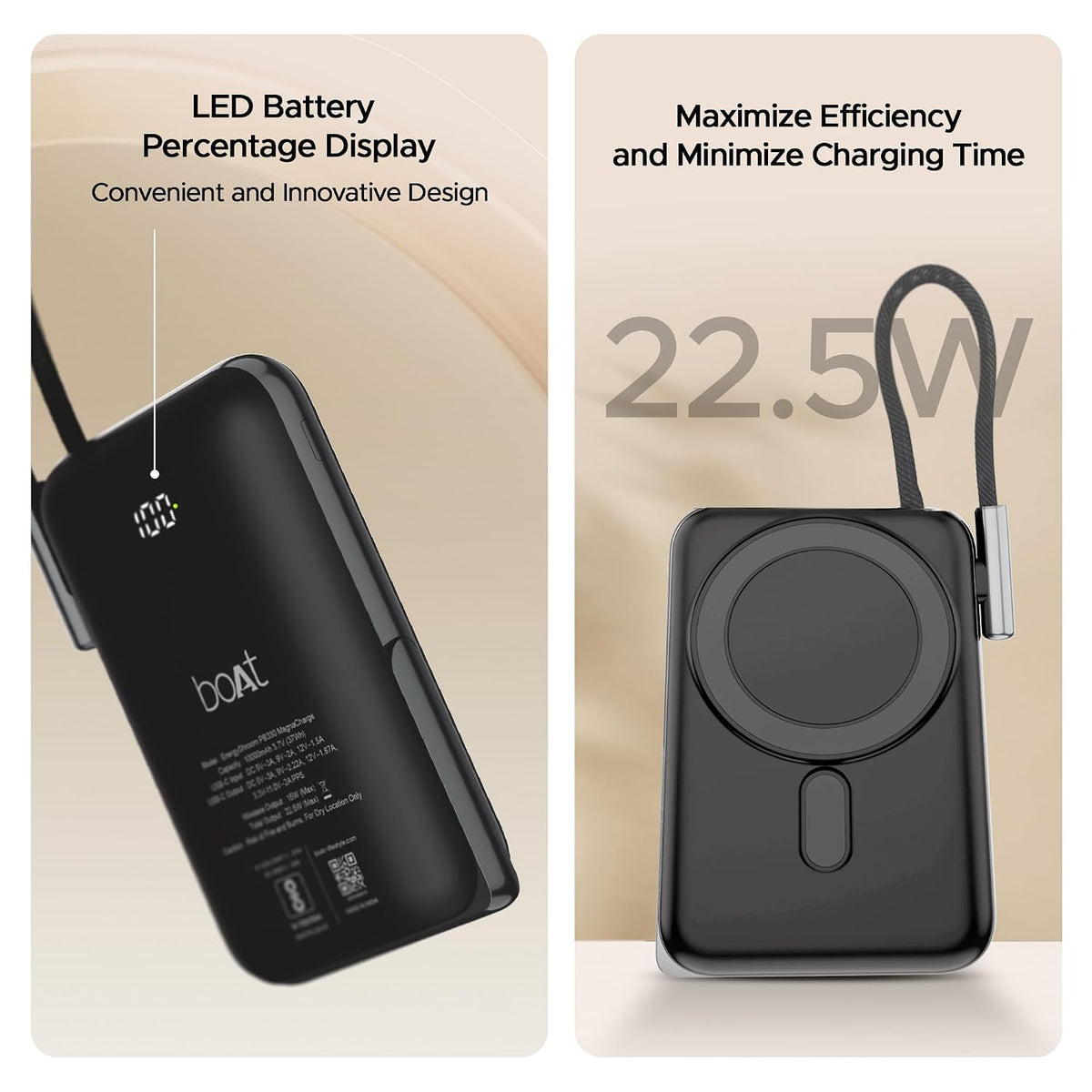 boAt Energyshroom PB330 MagnaCharge 10000 mAh Magnetic Wireless Power Bank w/ 15W Wireless Charging, Metal Stand,Magnacharge Ring for iPhone and Android Phones w/Wireless Charge(Black)