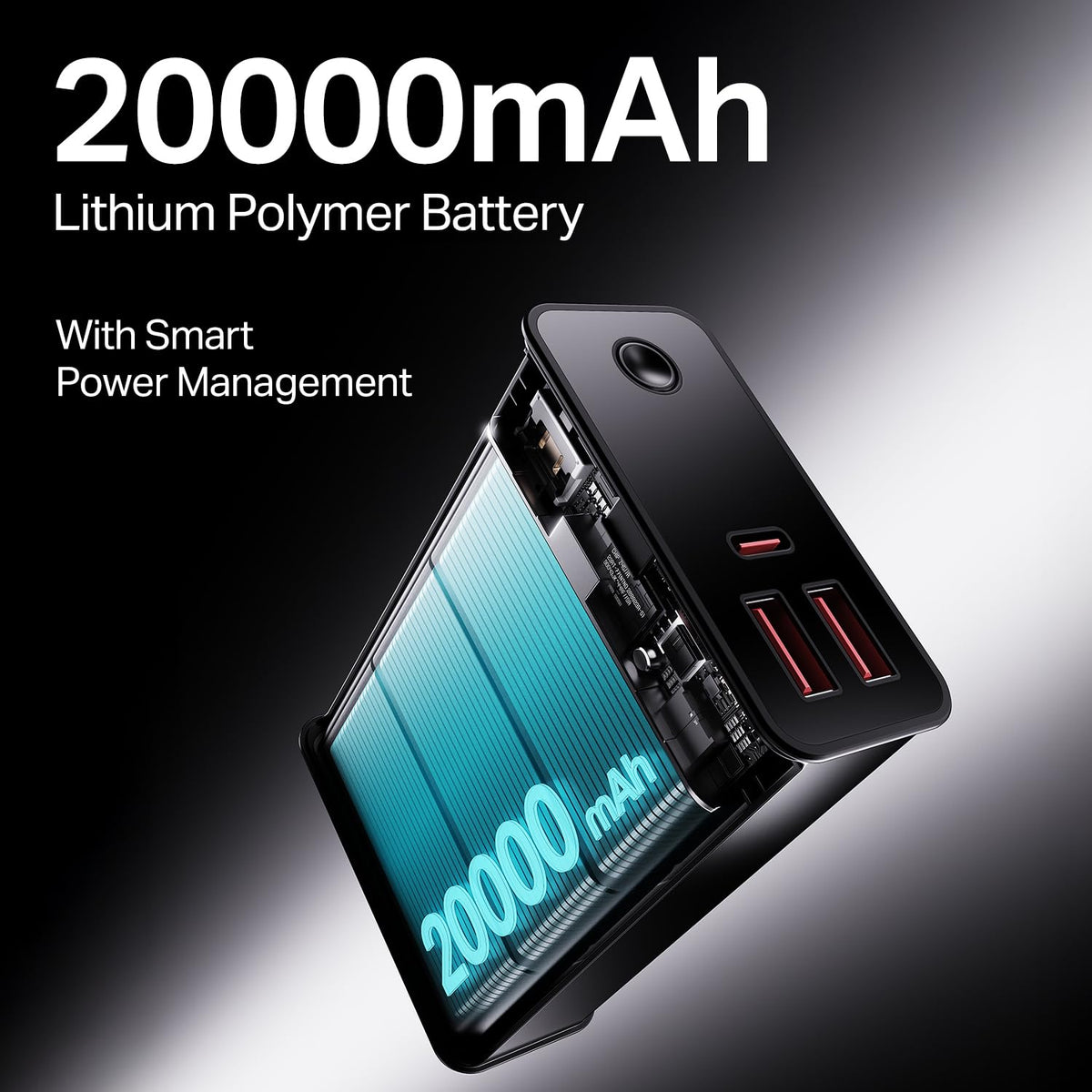 boAt Energyshroom PB400 Pro 20000 mAh 22.5W Pocket Size, Compact Power Bank, Fast Charging (2X Output Ports, Supports Android, iPhone, Tablets, Earbuds, etc.) (Carbon Black)