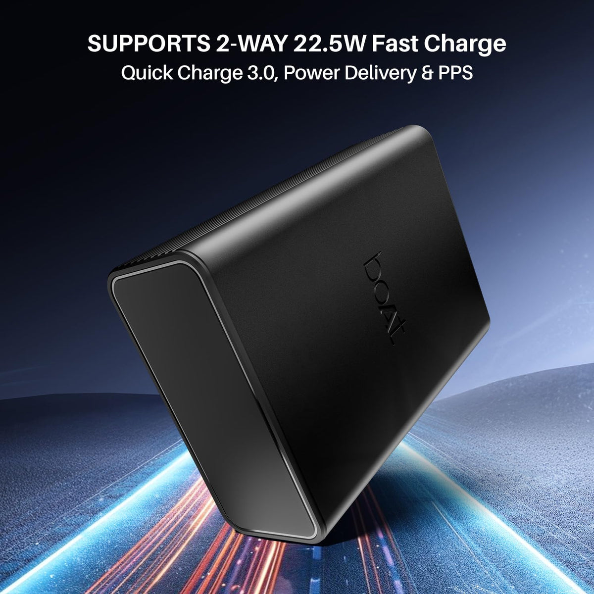 boAt Energyshroom PB400 Pro 20000 mAh 22.5W Pocket Size, Compact Power Bank, Fast Charging (2X Output Ports, Supports Android, iPhone, Tablets, Earbuds, etc.) (Carbon Black)