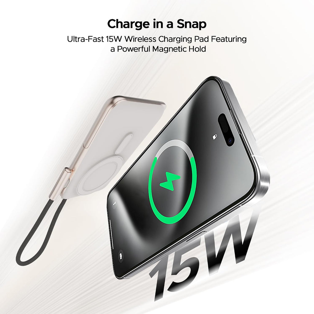 boAt Energyshroom PB330 MagnaCharge 10000 mAh Magnetic Wireless Power Bank w/ 15W Wireless Charging, Metal Stand,Magnacharge Ring for iPhone and Android Phones w/Wireless Charge(White)