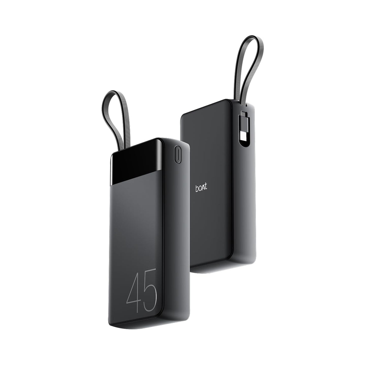 boAt New Launch Apex PB445; in-Built Type-C Cable; 20000 mAh 2-Way PD 45W Fast Charging Powerbank with Triple Output; Premium Finish; for Android, iPhone 17/16/Pro, Samsung, iPad (Phantom Black)