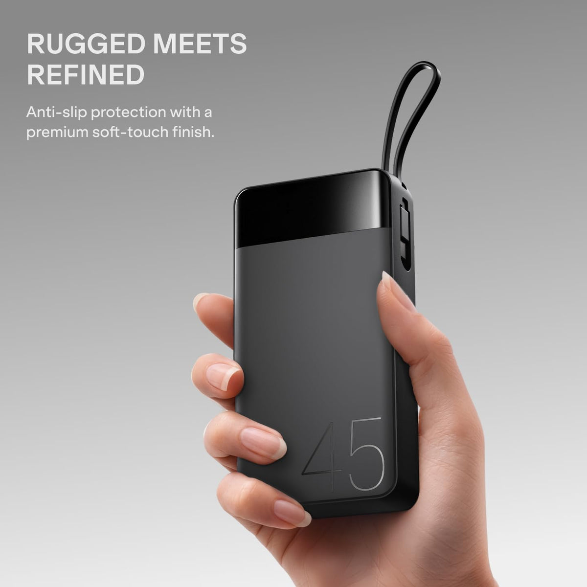 boAt New Launch Apex PB445; in-Built Type-C Cable; 20000 mAh 2-Way PD 45W Fast Charging Powerbank with Triple Output; Premium Finish; for Android, iPhone 17/16/Pro, Samsung, iPad (Phantom Black)