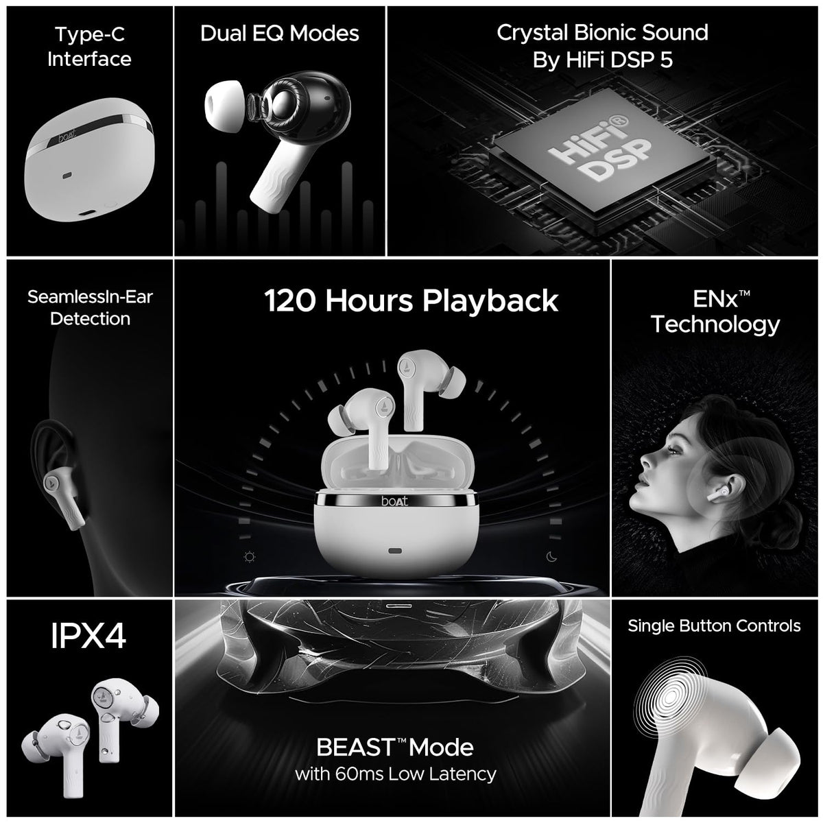 boAt Nirvana Ion, 120HRS Battery, Crystal Bionic Sound w/Dual EQ Modes, 4Mics ENx, App Support, Low Latency, IPX4, v.5.2 Bluetooth Earbuds, TWS Ear Buds Wireless Earphones with mic (Ivory White)