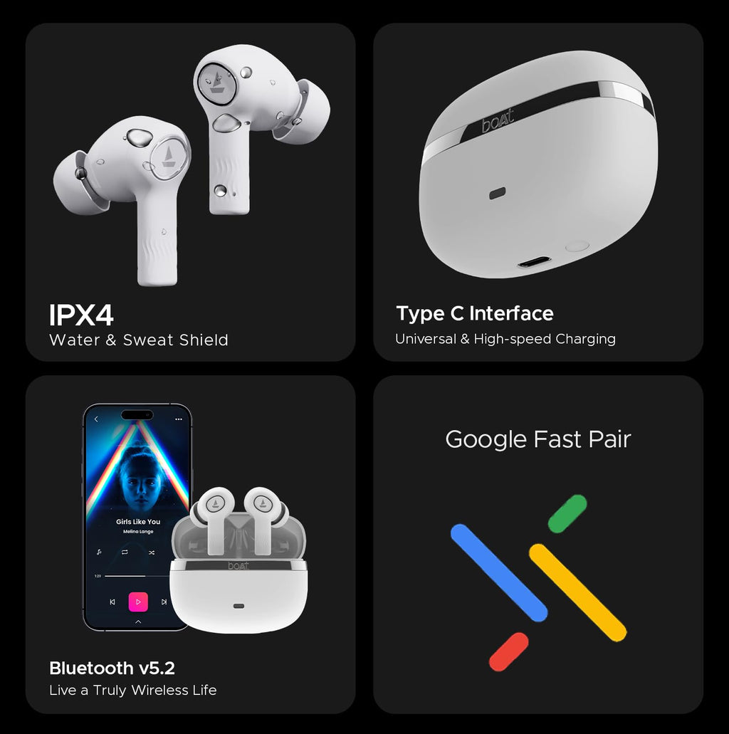 boAt Nirvana Ion, 120HRS Battery, Crystal Bionic Sound w/Dual EQ Modes, 4Mics ENx, App Support, Low Latency, IPX4, v.5.2 Bluetooth Earbuds, TWS Ear Buds Wireless Earphones with mic (Ivory White)