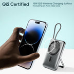 boAt Qi2 Certified PB330 Pro Magsafe 10000mAh Power Bank,15W Wireless Fast Charging, Digital Display, Built-in Retractable Stand & Cable for iPhone 15/16/17/Pro/Max/Air/S25/Ultra/Pixel (Ash Black)