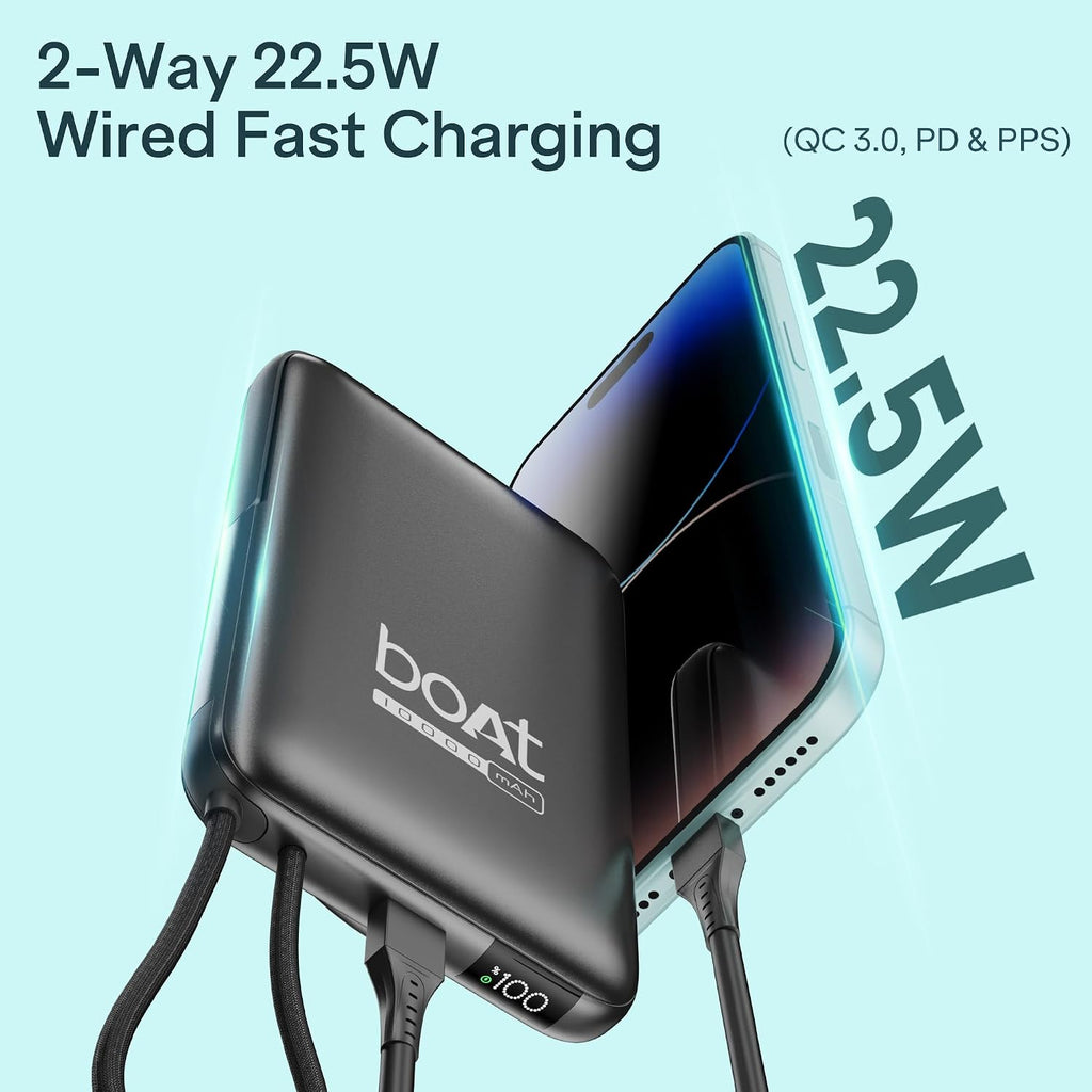 boAt Qi2 Certified PB330 Pro Magsafe 10000mAh Power Bank,15W Wireless Fast Charging, Digital Display, Built-in Retractable Stand & Cable for iPhone 15/16/17/Pro/Max/Air/S25/Ultra/Pixel (Ash Black)