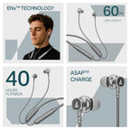 boAt Rockerz 113, 40H Battery, Dual Pair, Fast Charge, ENx Tech, App Support, Magnetic Buds, Bluetooth Neckband, Wireless with Mic in Ear Earphones (Ash Grey)