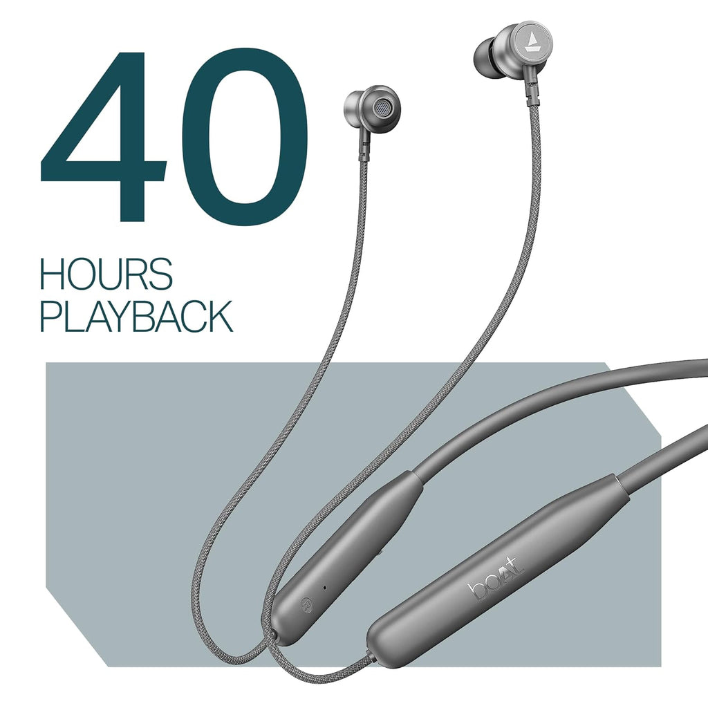 boAt Rockerz 113, 40H Battery, Dual Pair, Fast Charge, ENx Tech, App Support, Magnetic Buds, Bluetooth Neckband, Wireless with Mic in Ear Earphones (Ash Grey)