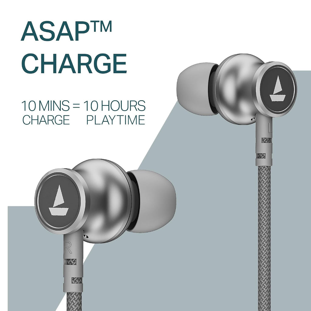 boAt Rockerz 113, 40H Battery, Dual Pair, Fast Charge, ENx Tech, App Support, Magnetic Buds, Bluetooth Neckband, Wireless with Mic in Ear Earphones (Ash Grey)