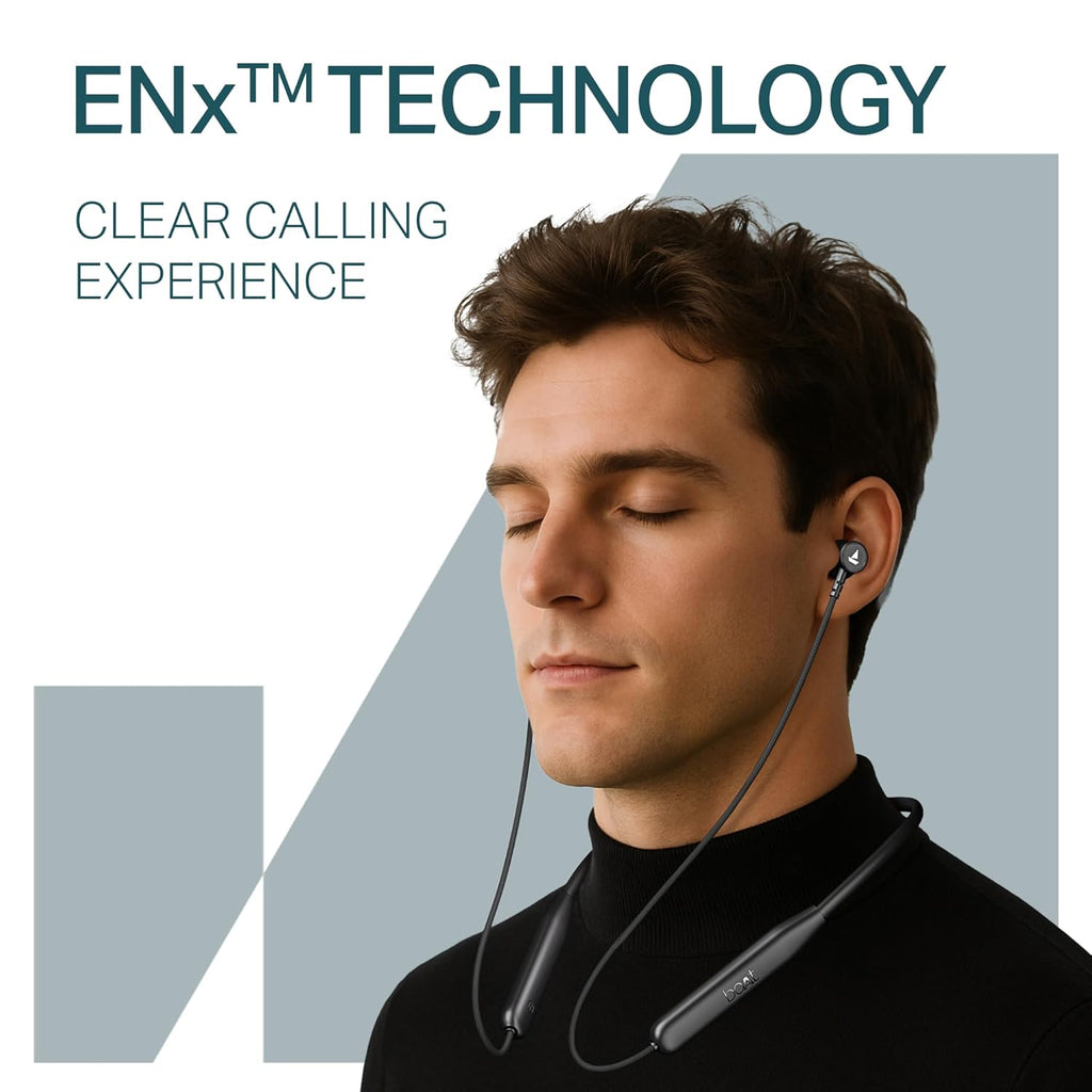 boAt Rockerz 113, 40 Hours Battery, Dual Pair, Fast Charge, ENx Technology, App Support, Magnetic Buds, Bluetooth Neckband, Wireless in Ear Earphones with Mic (Active Black)