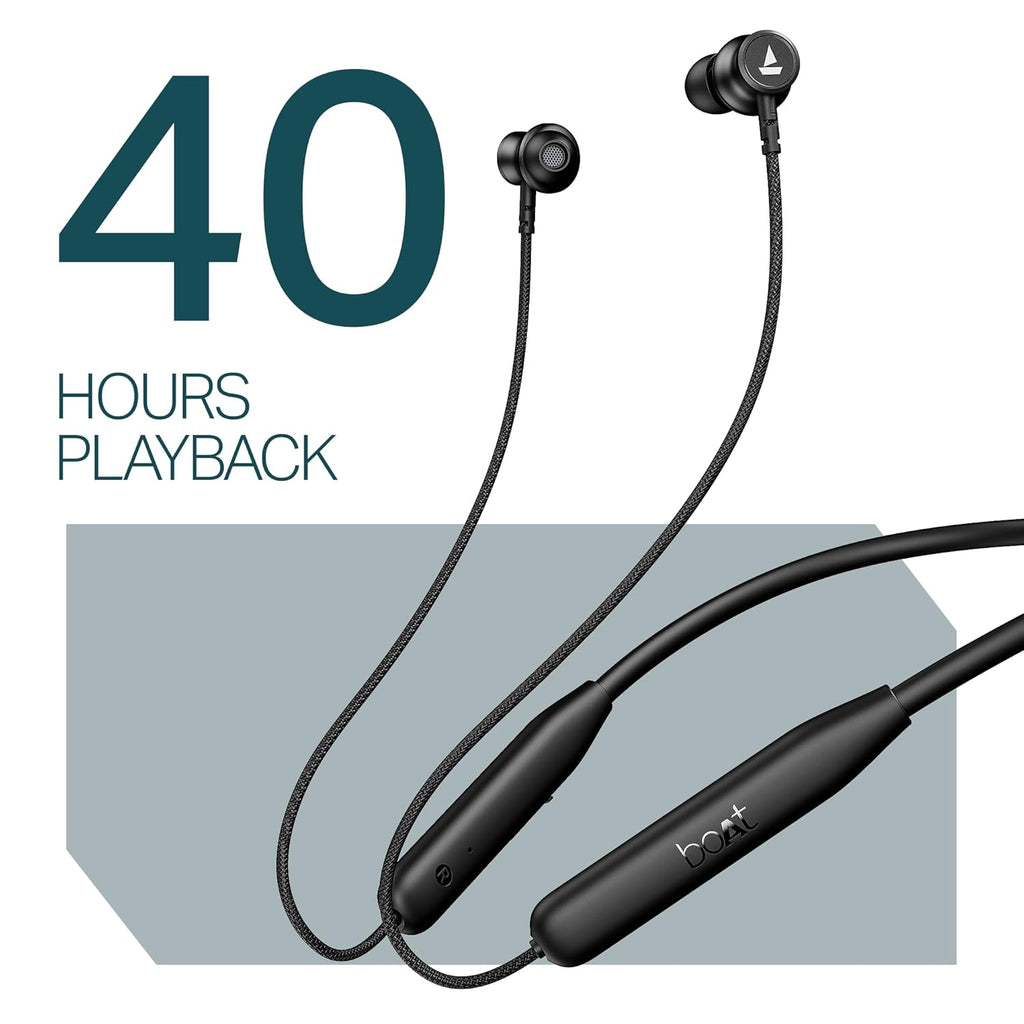 boAt Rockerz 113, 40 Hours Battery, Dual Pair, Fast Charge, ENx Technology, App Support, Magnetic Buds, Bluetooth Neckband, Wireless in Ear Earphones with Mic (Active Black)